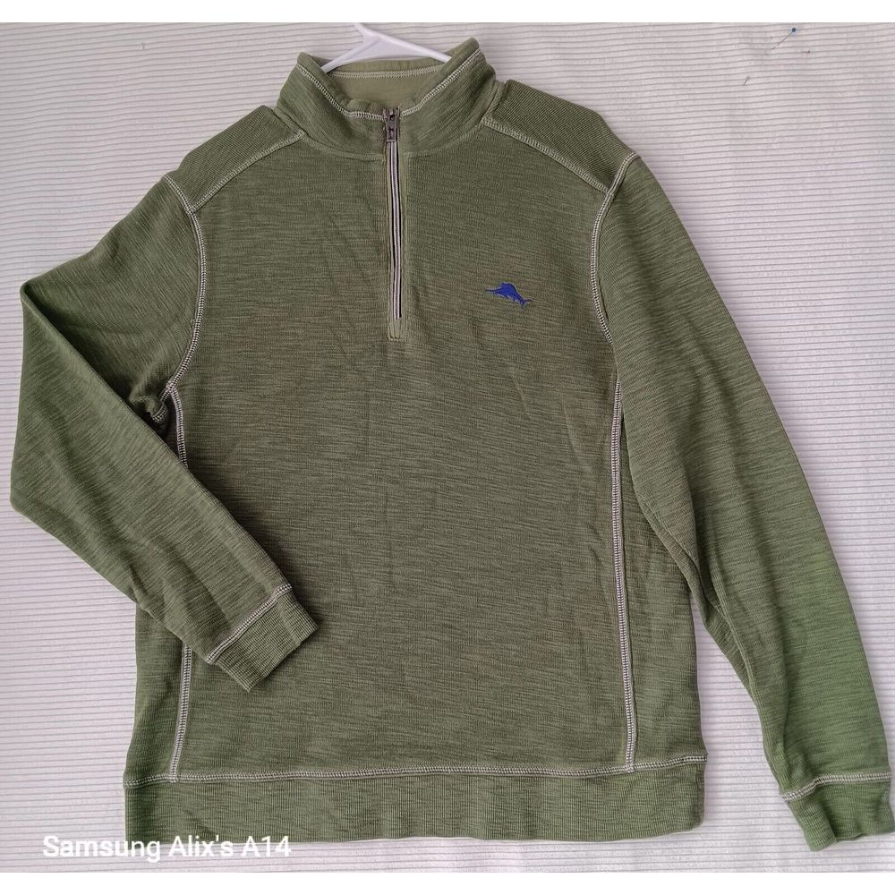 Tommy Bahama Sweatshirt Mens  Sz Large Green Relax 1/4 Zip Long Sleeves Pullover